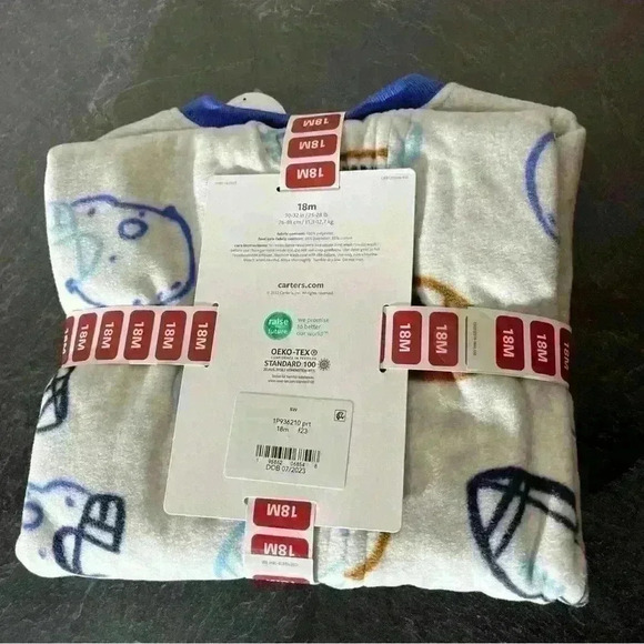 Carter's Baby's Fleece Sleepwear Close Foot Size 18Months 2 Way Zipper Football - Picture 3 of 5